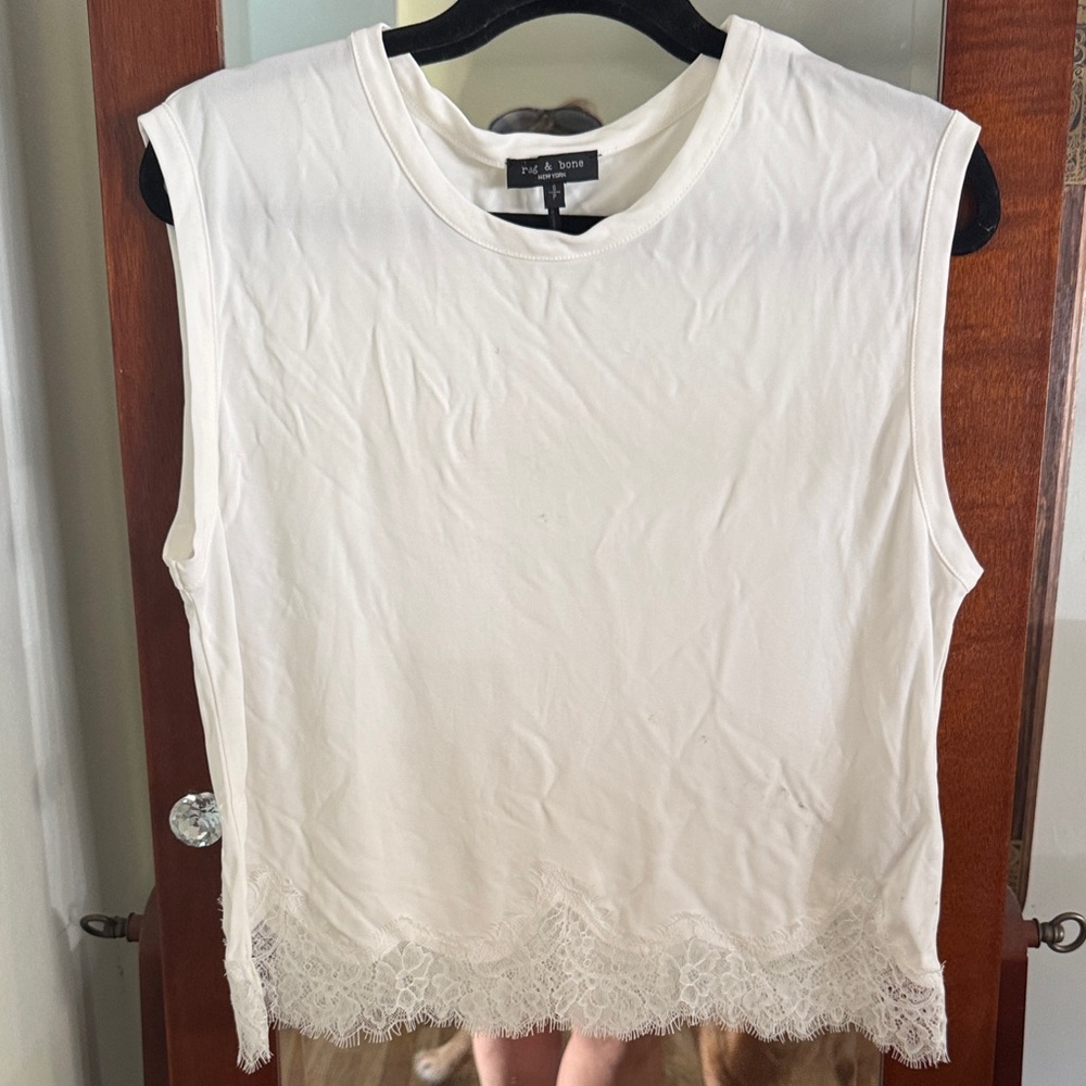 rag & bone White Lace Hem Tank Top
